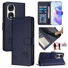 For Honor 90 5G Cat Rat Embossed Pattern RFID Leather Phone Case with Lanyard(Blue) - 1