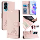 For Honor 90 Lite 5G/X50i 5G Cat Rat Embossed Pattern RFID Leather Phone Case with Lanyard(Pink) - 1