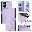 For Honor 90 Lite 5G/X50i 5G Cat Rat Embossed Pattern RFID Leather Phone Case with Lanyard(Purple) - 1