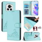 For Honor Magic6 5G Global Cat Rat Embossed Pattern RFID Leather Phone Case with Lanyard(Mint Green) - 1