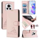 For Honor Magic6 5G Global Cat Rat Embossed Pattern RFID Leather Phone Case with Lanyard(Pink) - 1