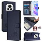 For Honor Magic6 5G Global Cat Rat Embossed Pattern RFID Leather Phone Case with Lanyard(Blue) - 1