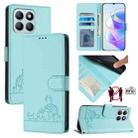 For Honor X6a 4G Cat Rat Embossed Pattern RFID Leather Phone Case with Lanyard(Mint Green) - 1