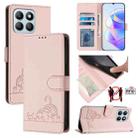 For Honor X6a 4G Cat Rat Embossed Pattern RFID Leather Phone Case with Lanyard(Pink) - 1