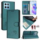 For Honor X8 5G Global/X6 4G Global Cat Rat Embossed Pattern RFID Leather Phone Case with Lanyard(Peacock Green) - 1