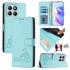 For Honor X8b 4G Global Cat Rat Embossed Pattern RFID Leather Phone Case with Lanyard(Mint Green) - 1