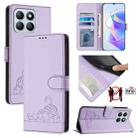 For Honor X8b 4G Global Cat Rat Embossed Pattern RFID Leather Phone Case with Lanyard(Purple) - 1