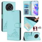 For Honor X30 5G/X9 5G/X9 4G Cat Rat Embossed Pattern RFID Leather Phone Case with Lanyard(Mint Green) - 1