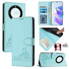 For Honor X40 5G/X9a 5G/Magic5 Lite Cat Rat Embossed Pattern RFID Leather Phone Case with Lanyard(Mint Green) - 1