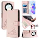 For Honor X40 5G/X9a 5G/Magic5 Lite Cat Rat Embossed Pattern RFID Leather Phone Case with Lanyard(Pink) - 1