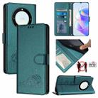 For Honor X40 5G/X9a 5G/Magic5 Lite Cat Rat Embossed Pattern RFID Leather Phone Case with Lanyard(Peacock Green) - 1