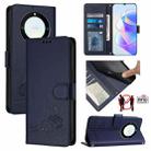 For Honor X40 5G/X9a 5G/Magic5 Lite Cat Rat Embossed Pattern RFID Leather Phone Case with Lanyard(Blue) - 1