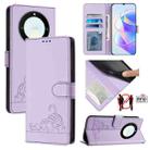 For Honor X40 5G/X9a 5G/Magic5 Lite Cat Rat Embossed Pattern RFID Leather Phone Case with Lanyard(Purple) - 1