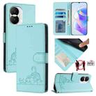 For Honor X40i 5G Cat Rat Embossed Pattern RFID Leather Phone Case with Lanyard(Mint Green) - 1