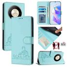 For Honor X9b 5G Global Cat Rat Embossed Pattern RFID Leather Phone Case with Lanyard(Mint Green) - 1