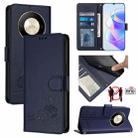 For Honor X9b 5G Global Cat Rat Embossed Pattern RFID Leather Phone Case with Lanyard(Blue) - 1
