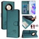 For Honor Magic6 Lite 5G Global Cat Rat Embossed Pattern RFID Leather Phone Case with Lanyard(Peacock Green) - 1