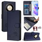 For Honor Magic6 Lite 5G Global Cat Rat Embossed Pattern RFID Leather Phone Case with Lanyard(Blue) - 1