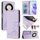 For Honor Magic6 Lite 5G Global Cat Rat Embossed Pattern RFID Leather Phone Case with Lanyard(Purple) - 1