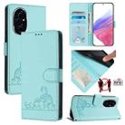 For Honor 200 Cat Rat Embossed Pattern RFID Leather Phone Case with Lanyard(Mint Green) - 1