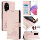 For Honor 200 Cat Rat Embossed Pattern RFID Leather Phone Case with Lanyard(Pink) - 1