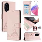 For Honor 200 Pro Cat Rat Embossed Pattern RFID Leather Phone Case with Lanyard(Pink) - 1