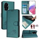 For Honor 200 Pro Cat Rat Embossed Pattern RFID Leather Phone Case with Lanyard(Peacock Green) - 1