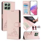 For Honor X6b Cat Rat Embossed Pattern RFID Leather Phone Case with Lanyard(Pink) - 1