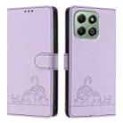 For Honor X6b Cat Rat Embossed Pattern RFID Leather Phone Case with Lanyard(Purple) - 2