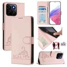 For Honor 200 Smart 5G Global Cat Rat Embossed Pattern RFID Leather Phone Case with Lanyard(Pink) - 1