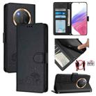 For Honor X9c 5G Global Cat Rat Embossed Pattern RFID Leather Phone Case with Lanyard(Black) - 1