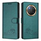 For Honor X9c 5G Global Cat Rat Embossed Pattern RFID Leather Phone Case with Lanyard(Peacock Green) - 2