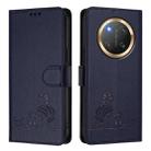 For Honor X9c 5G Global Cat Rat Embossed Pattern RFID Leather Phone Case with Lanyard(Blue) - 2