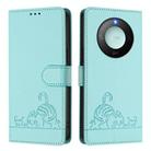 For Honor X9c Smart 5G Global Cat Rat Embossed Pattern RFID Leather Phone Case with Lanyard(Mint Green) - 2