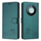 For Honor X9c Smart 5G Global Cat Rat Embossed Pattern RFID Leather Phone Case with Lanyard(Peacock Green) - 2