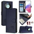For Honor X9c Smart 5G Global Cat Rat Embossed Pattern RFID Leather Phone Case with Lanyard(Blue) - 1