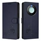For Honor X9c Smart 5G Global Cat Rat Embossed Pattern RFID Leather Phone Case with Lanyard(Blue) - 2
