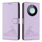 For Honor X9c Smart 5G Global Cat Rat Embossed Pattern RFID Leather Phone Case with Lanyard(Purple) - 2