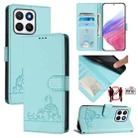 For Honor X8c 4G Global Cat Rat Embossed Pattern RFID Leather Phone Case with Lanyard(Mint Green) - 1