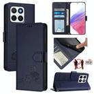 For Honor X8c 4G Global Cat Rat Embossed Pattern RFID Leather Phone Case with Lanyard(Blue) - 1
