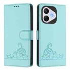 For Honor 400 Lite Cat Rat Embossed Pattern RFID Leather Phone Case with Lanyard(Mint Green) - 1