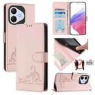 For Honor 400 Lite Cat Rat Embossed Pattern RFID Leather Phone Case with Lanyard(Pink) - 1