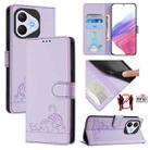 For Honor 400 Lite Cat Rat Embossed Pattern RFID Leather Phone Case with Lanyard(Purple) - 1