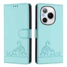 For Honor Power 5G Cat Rat Embossed Pattern RFID Leather Phone Case with Lanyard(Mint Green) - 2