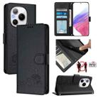 For Honor Power 5G Cat Rat Embossed Pattern RFID Leather Phone Case with Lanyard(Black) - 1