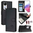 For Honor Play 60 5G Cat Rat Embossed Pattern RFID Leather Phone Case with Lanyard(Black) - 1