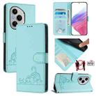 For Honor 400 Pro 5G 160.8mm Global Cat Rat Embossed Pattern RFID Leather Phone Case with Lanyard(Mint Green) - 1