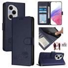 For Honor 400 Pro 5G Global Cat Rat Embossed Pattern RFID Leather Phone Case with Lanyard(Blue) - 1