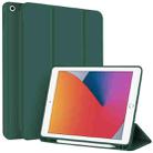 For iPad 10.2 2021 / 2020 / 2019 3-fold TPU Smart Leather Tablet Case with Pen Slot(Dark Green) - 1