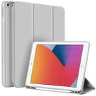 For iPad 10.2 2021 / 2020 / 2019 3-fold TPU Smart Leather Tablet Case with Pen Slot(Grey) - 1